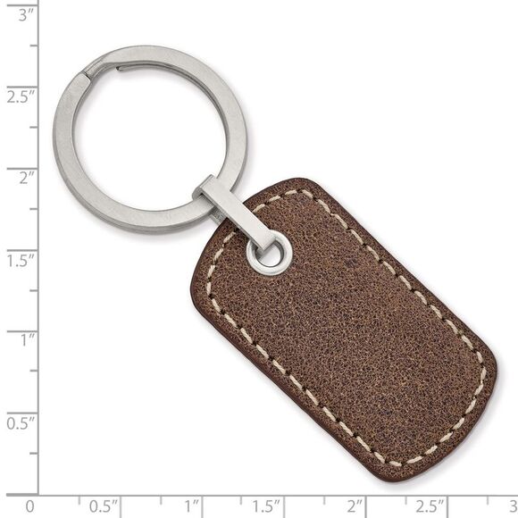 Stainless Steel & Tan Stitched Brown Leather Key Chain - Picture 2 of 4